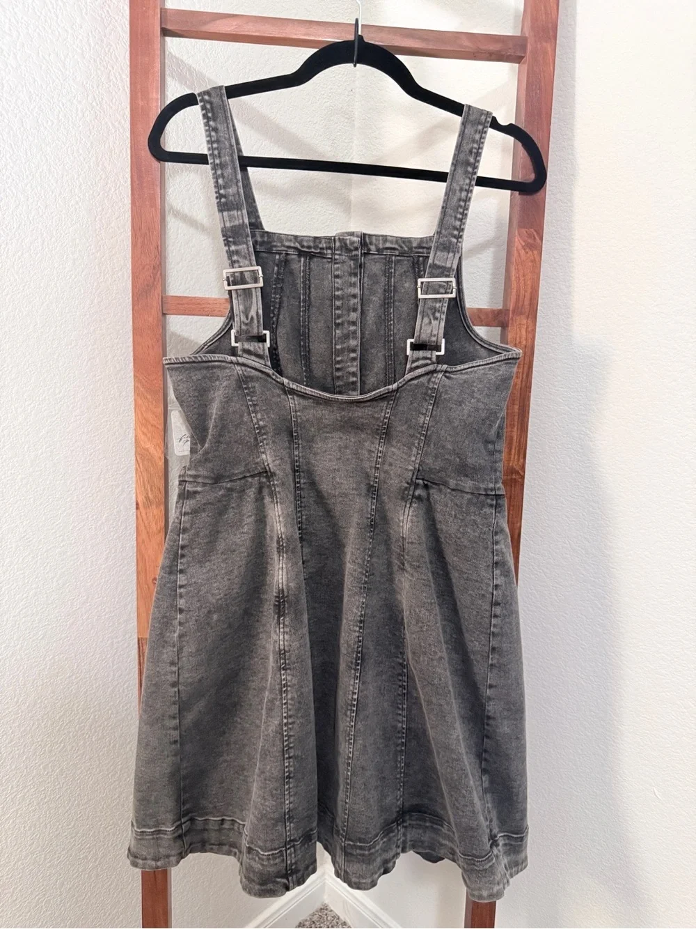 Free People Gimme More Denim Button-Front Mini Dress in Gray Skies Black NWT LG